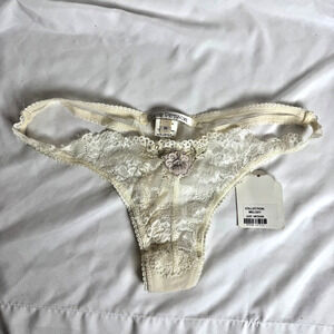 Y2K Claire Pettibone M Lace Thong Ivory Mesh Panties Undies Underwear